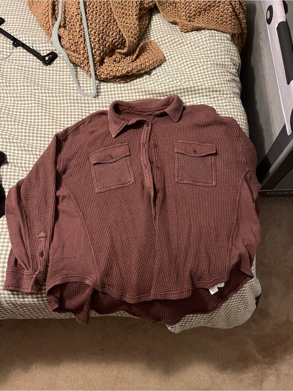 aerie Waffle Knit Shacket in Mauve Brown